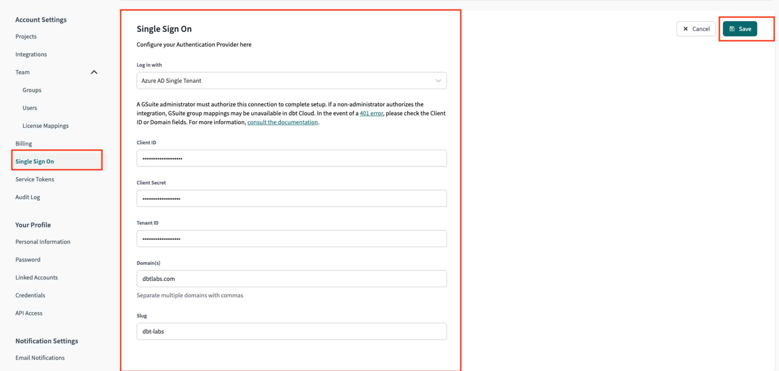 Configuring Entra ID AD SSO in dbt Cloud